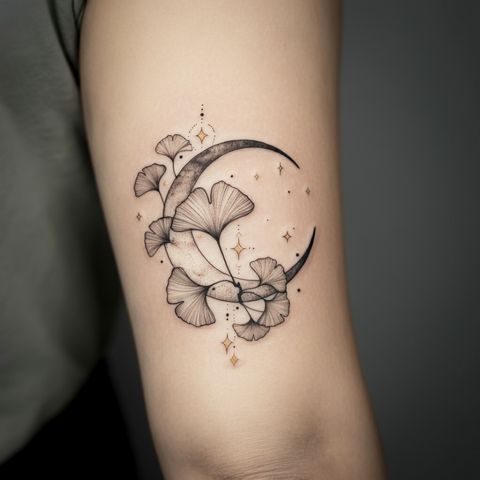Ginkgo and Moon Tattoo
