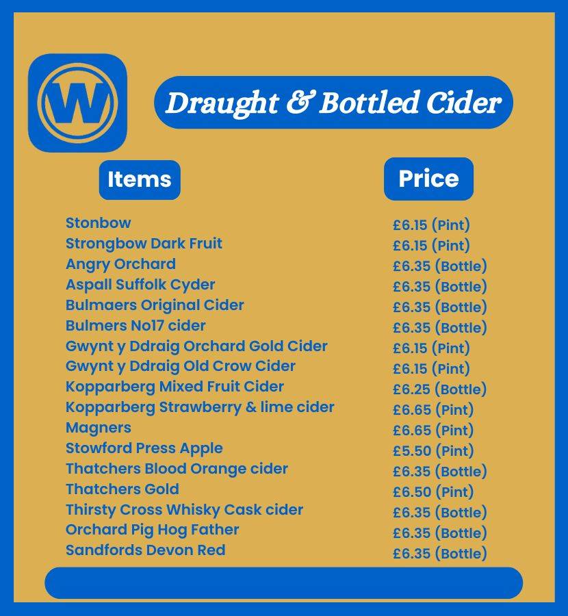 Draught & Bottled Cider: 