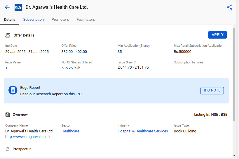 Check out the dr agarwal health care ipo details