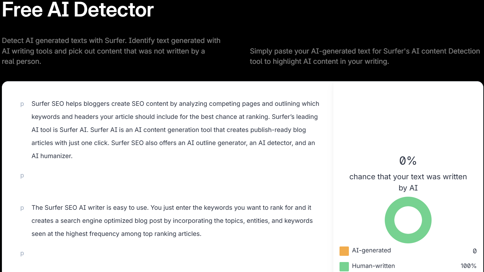 Surfer SEO free AI detector