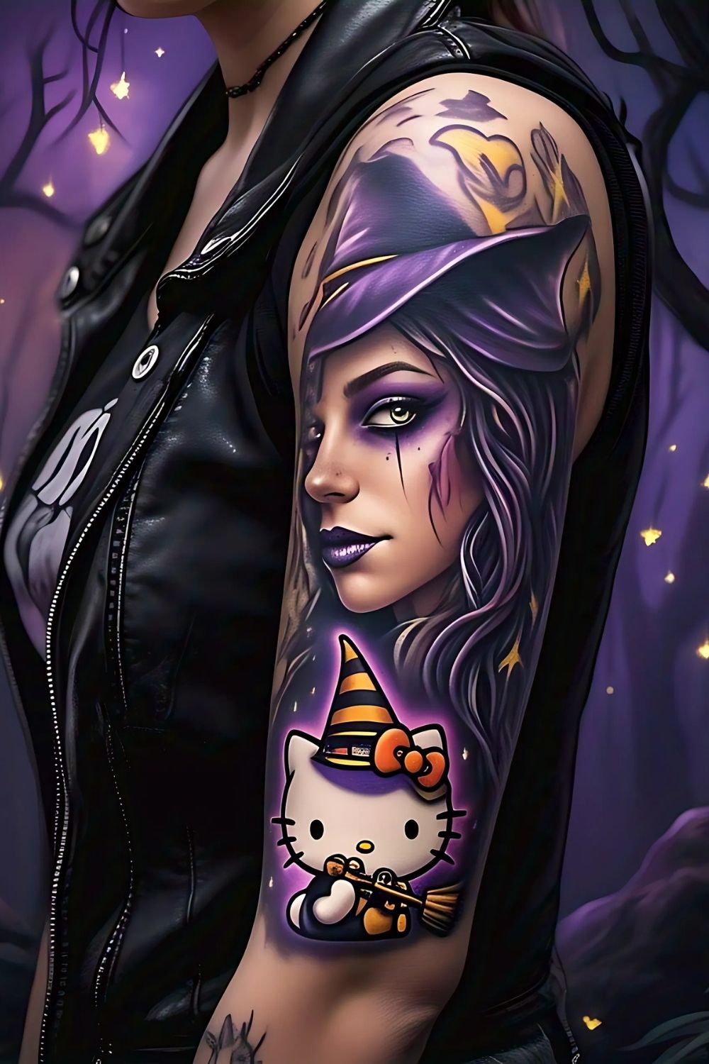 Hello Kitty as a Witch Tattoo