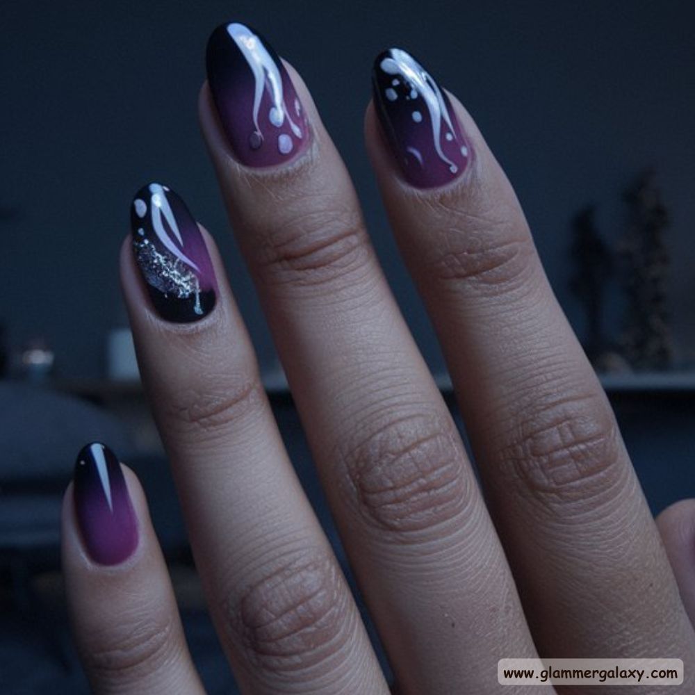 Dark Fall Nails having Negative Space Art