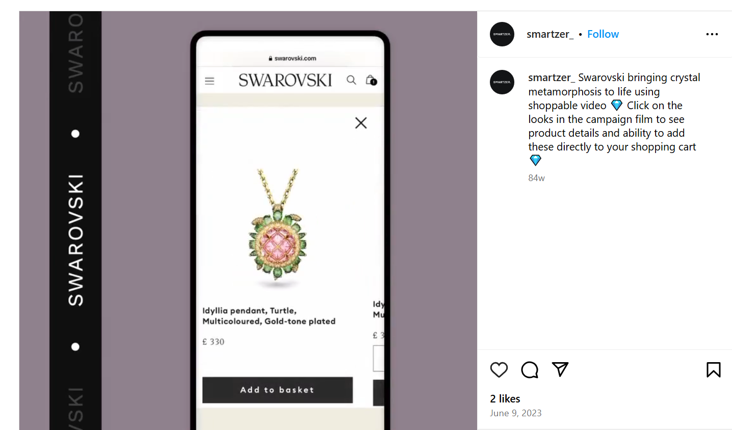 Insta post image of Swarovski jewellery brand on the smartzer_ page