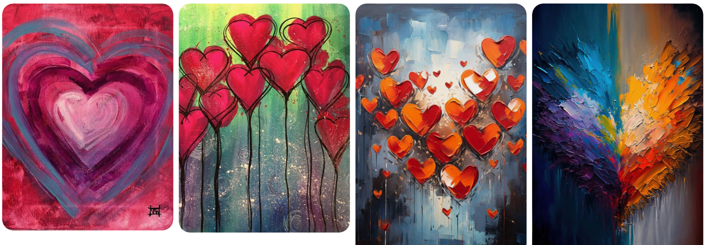 A couple of paintings of hearts Description automatically generated