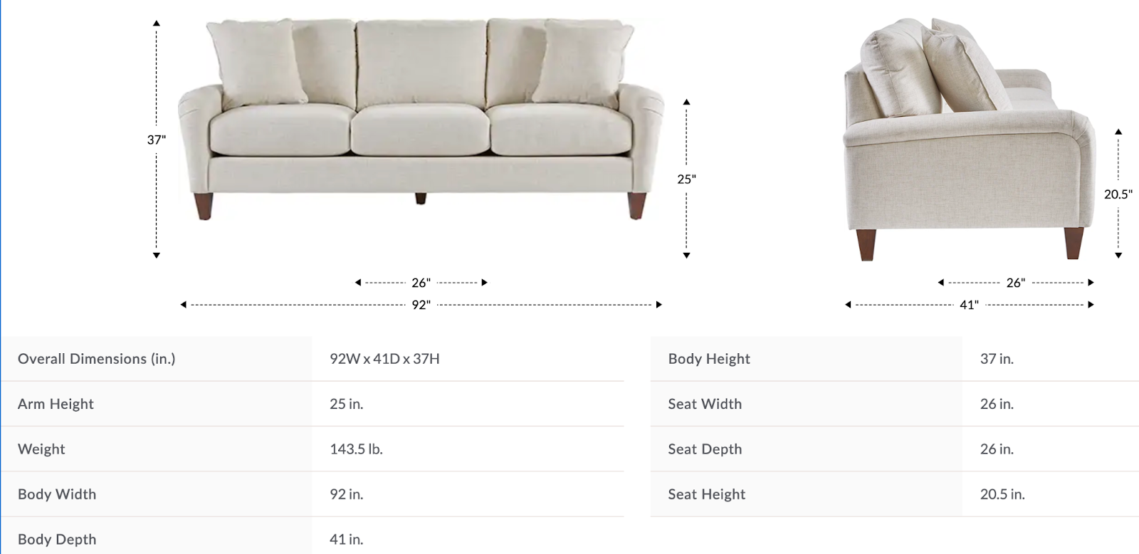 kirby extra long sofa dimensions