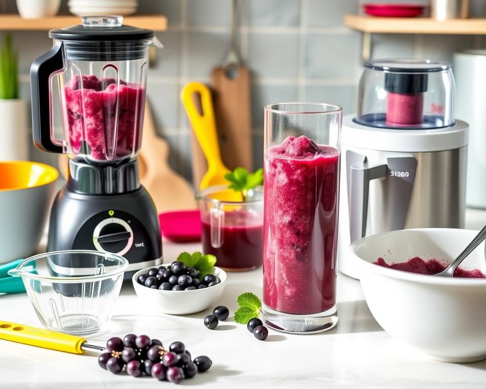 kitchen equipment for making blackcurrant sorbet