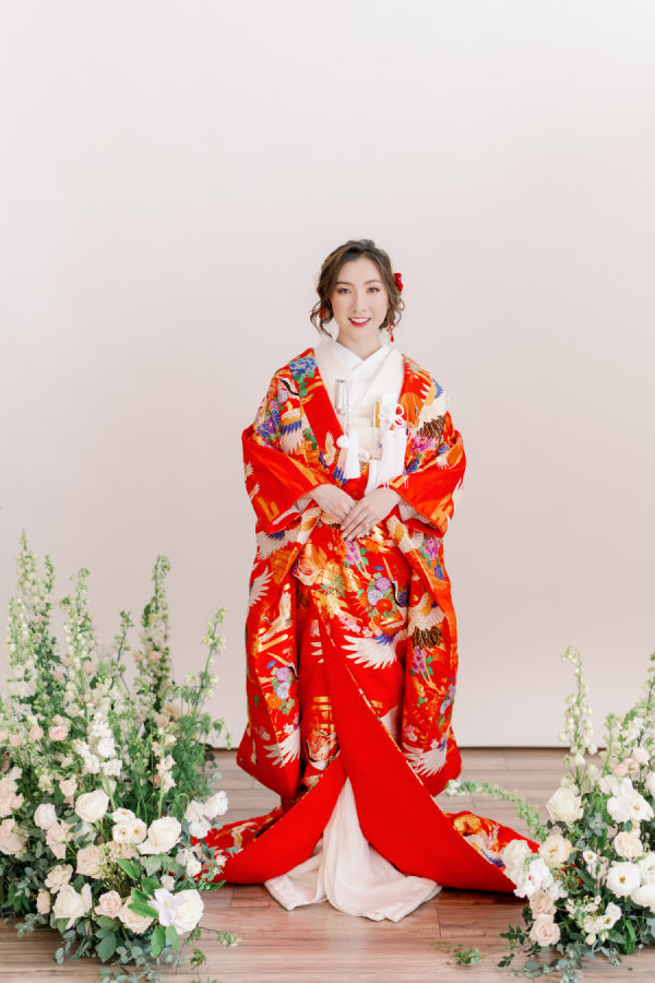 Traditional red kimono for wedding ceremony