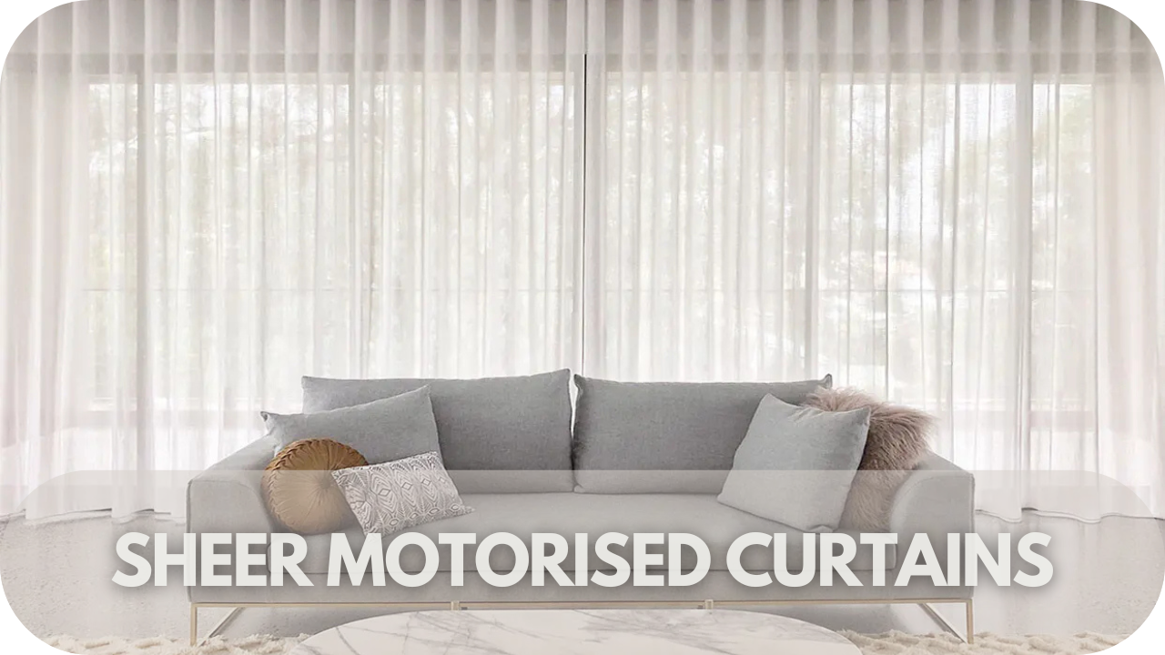 Soft, filtered light and enhanced privacy with sheer motorised curtains for a serene atmosphere.