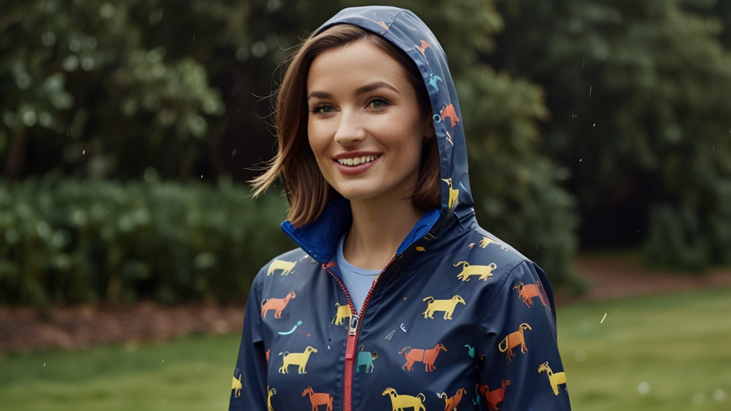 joules golightly navy sausage dog printed waterproof packaway zip jacket​