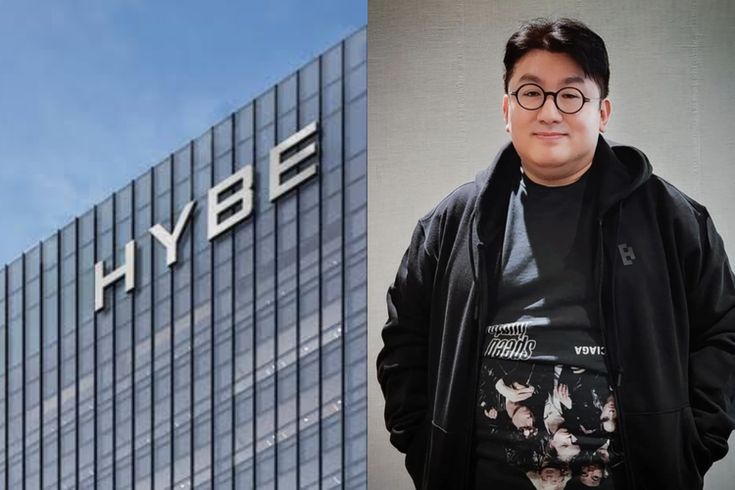 This contains a picture of Chairman Bang Si Hyuk's and on the other side is a picture of HYBE Building 