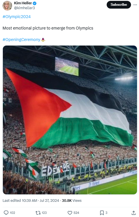 Palestinian flags at the Paris Olympics 2024.