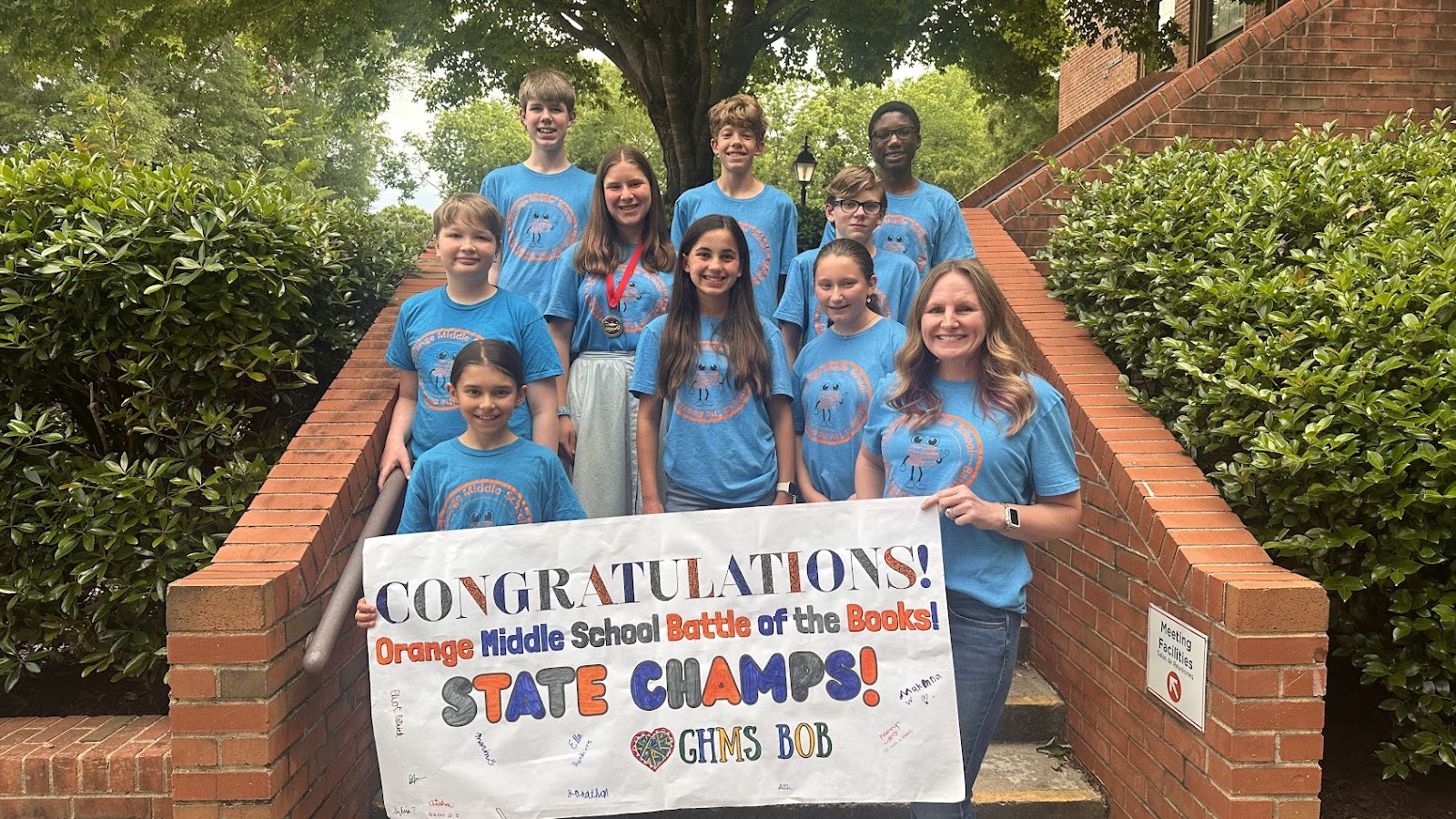 Orange Middle School Battle of the Books 2025 State Champions with Orange County Board of Education and Superintendent Dr. Danielle Jones