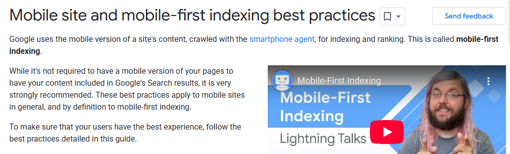 Google's mobile-first indexing information. 