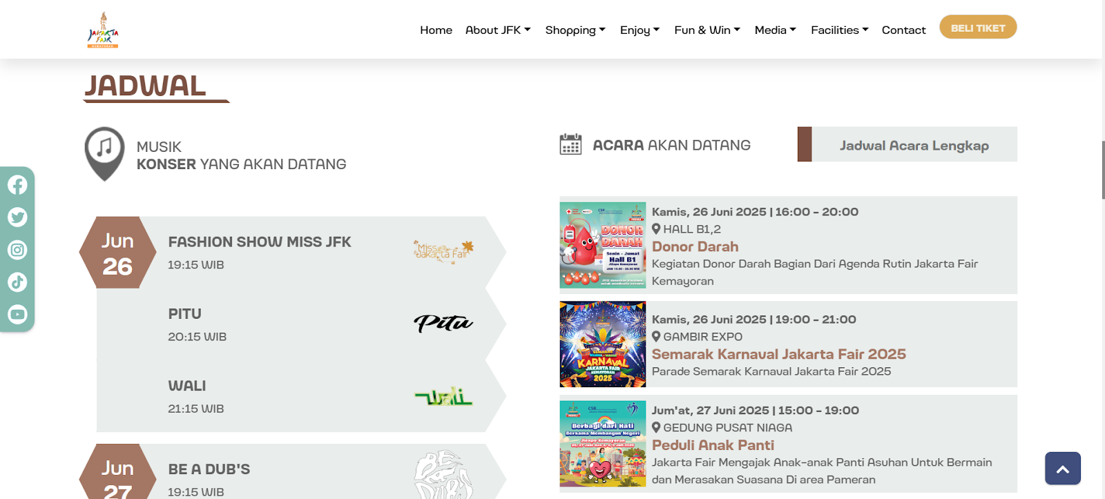 Complete event schedule at Jakarta Fair Kemayoran. Source:&nbsp;Jakarta Fair Kemayoran