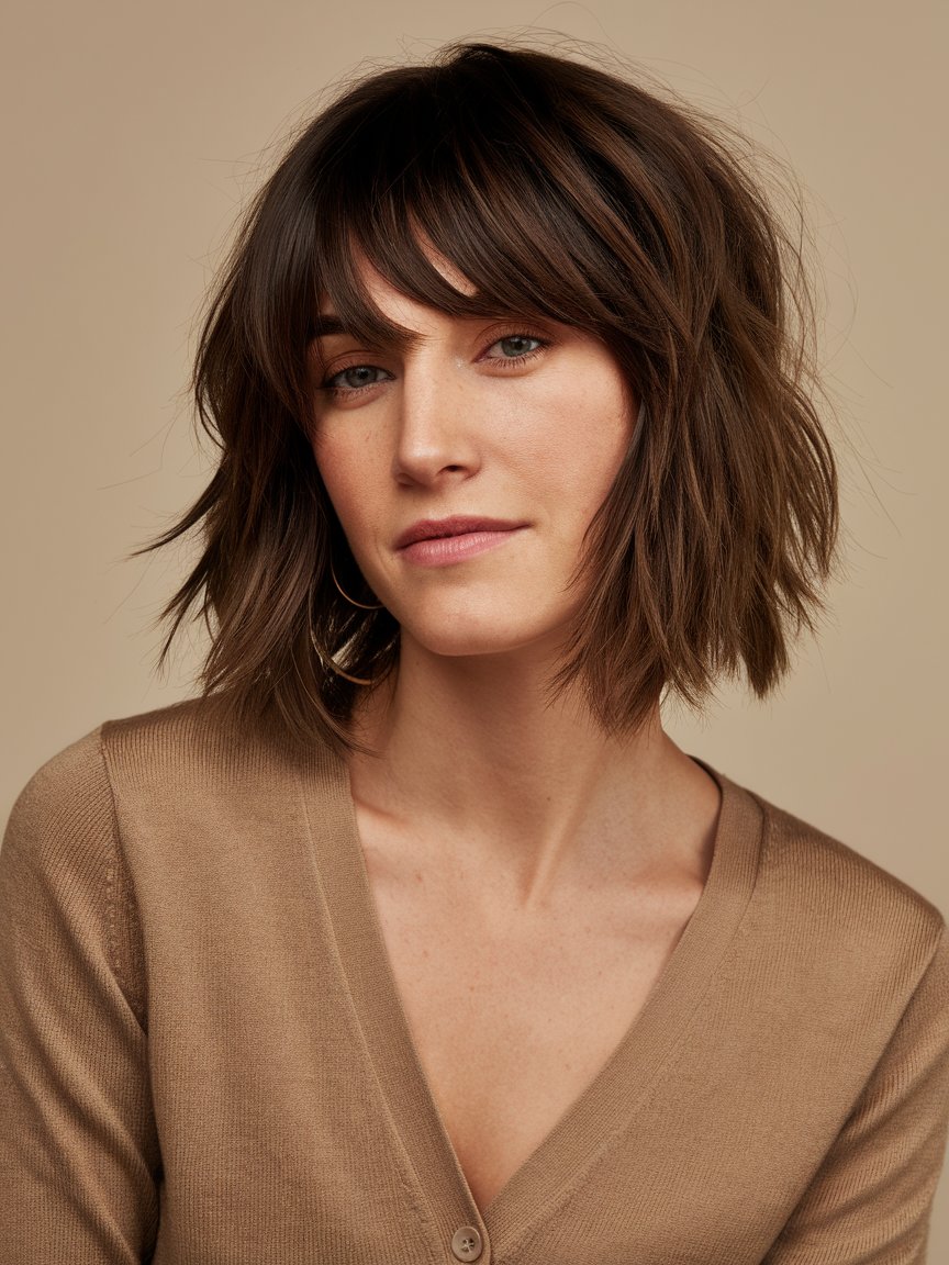 9. Layered Bob with Bangs