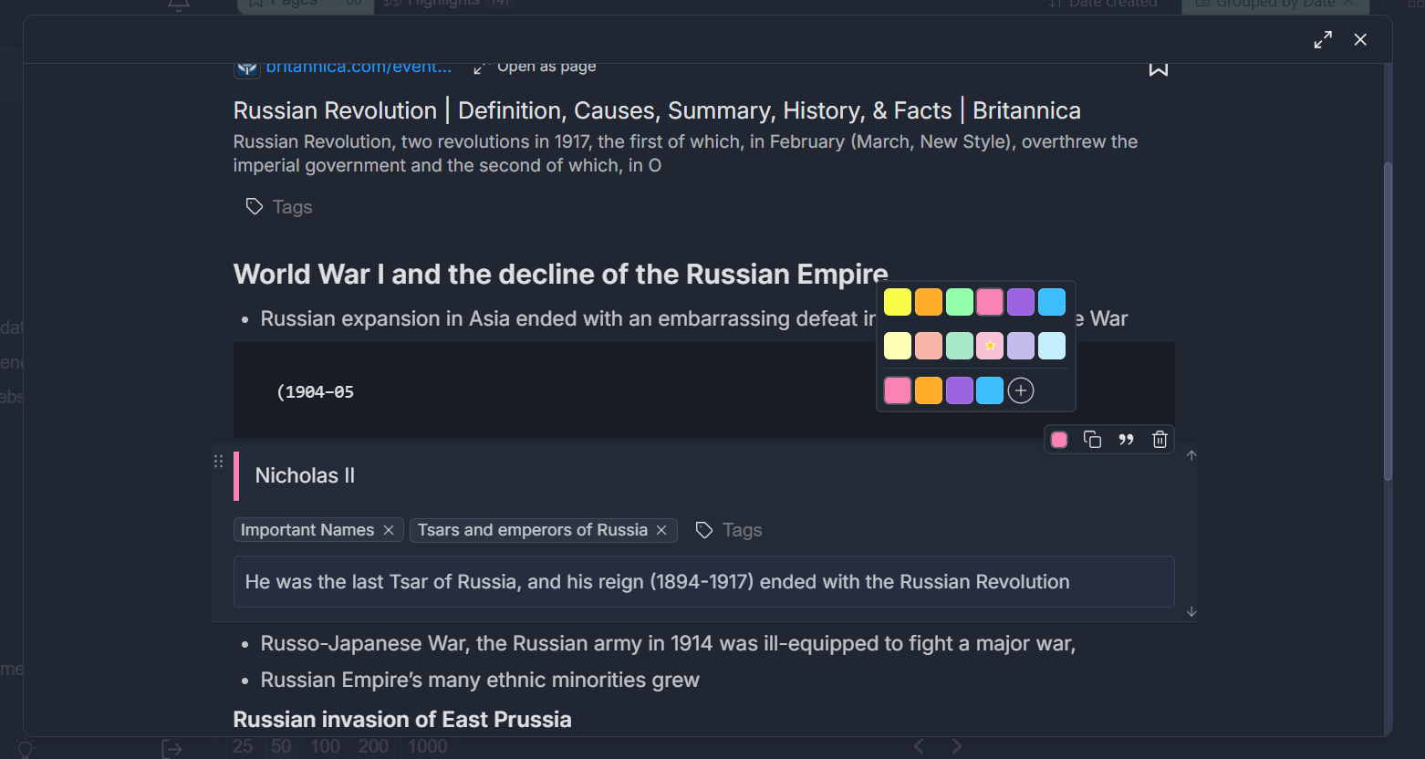 Add tags and color code highlights through web app or on webpage