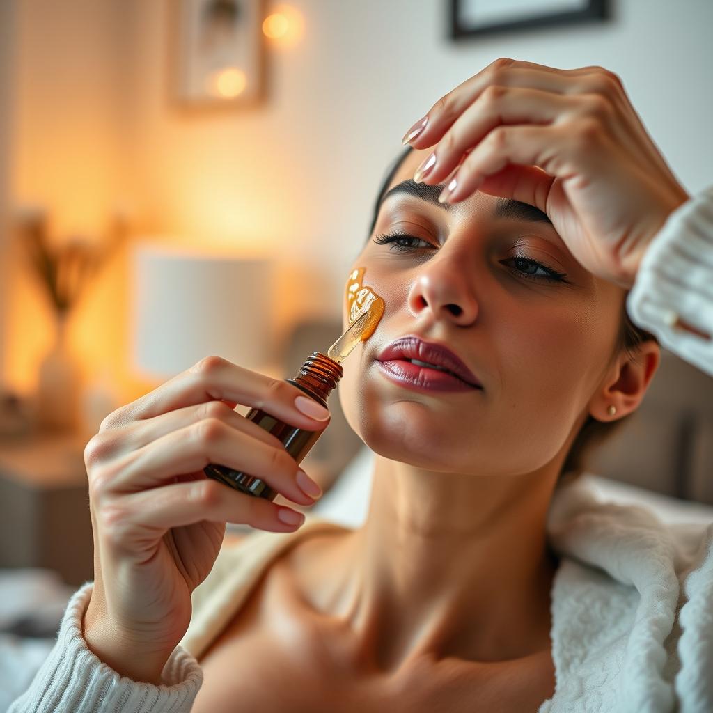 Evening skincare routine featuring sandalwood oil