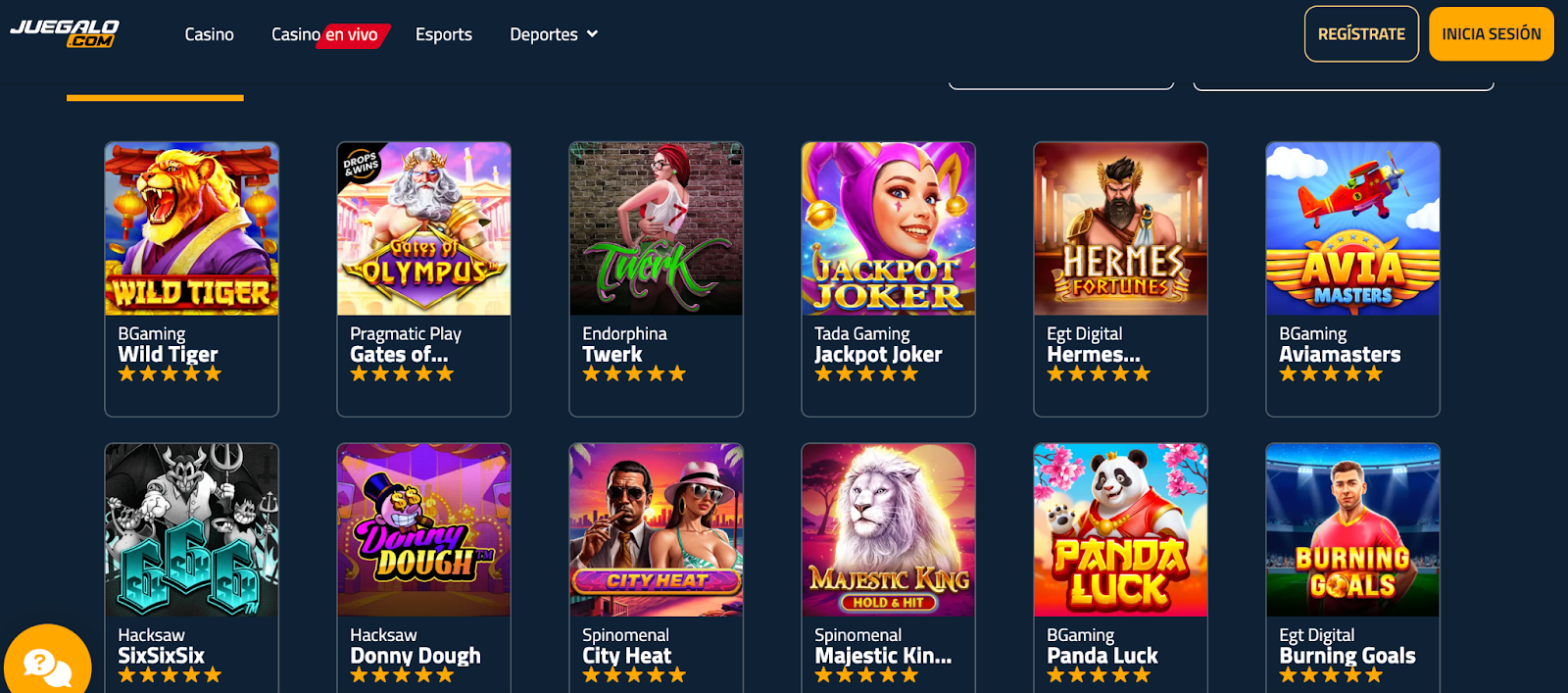 Selección de Juegos en Juegalo Casino Chile