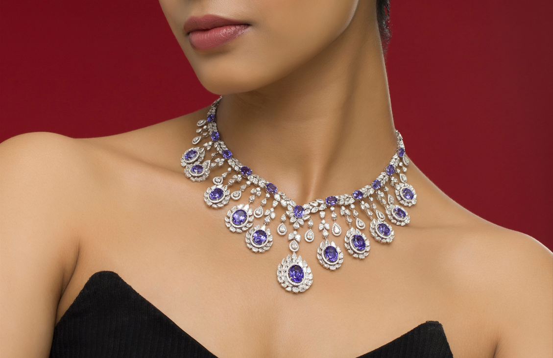 White Gold Diamond Necklace with Tanzanites | CKC Jewellers