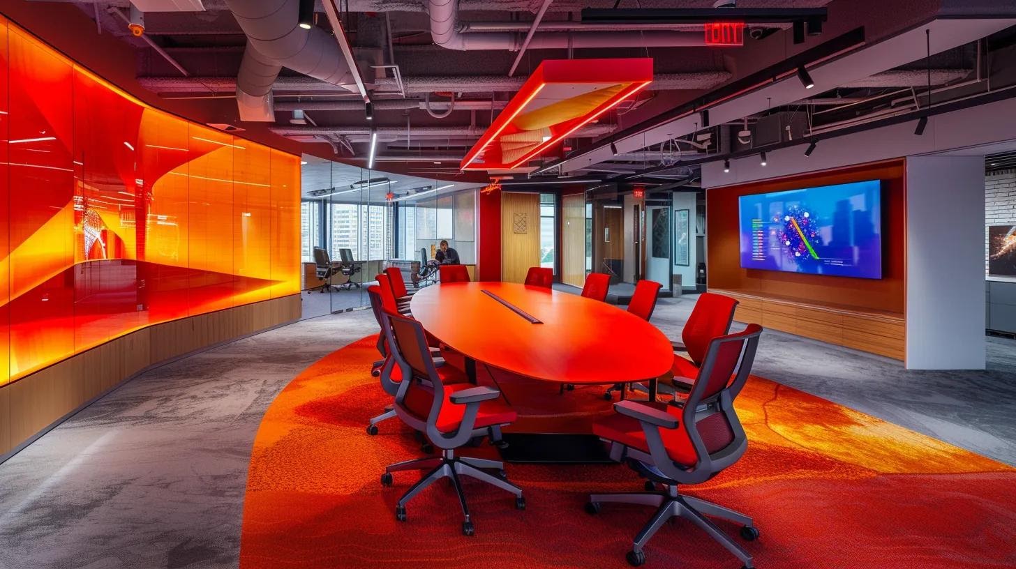 a modern office setting showcases a vibrant digital marketing team collaborating around a sleek table, illuminated by dynamic screens displaying cohesive brand visuals and analytics, emphasizing the power of brand identity in customer engagement.