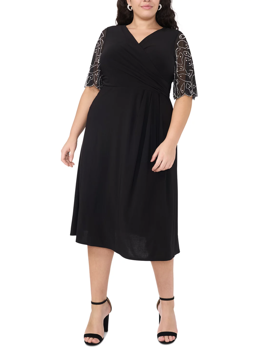 MSK Plus Size Sheer-Sleeve Fit & Flare Dress