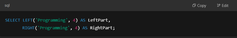 Example of LEFT() and RIGHT() function.