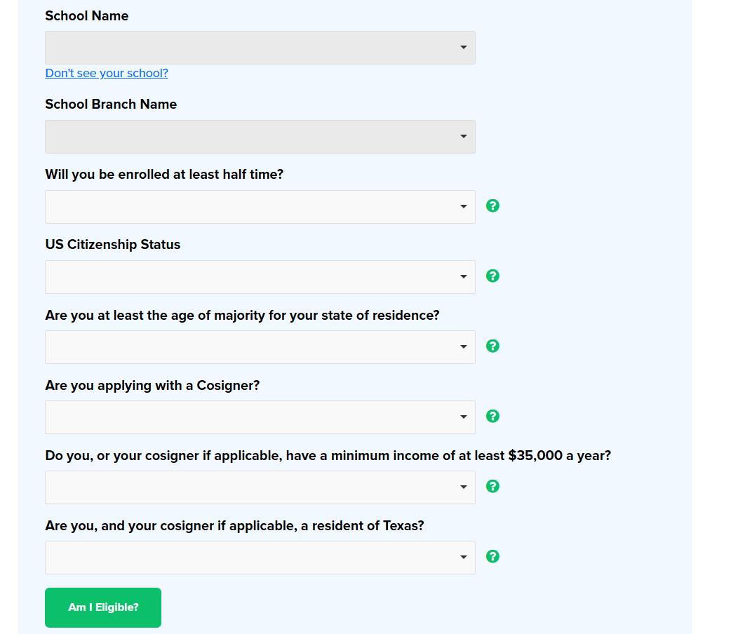 A screenshot showing more granular eligibility questions present in Brazos' online application