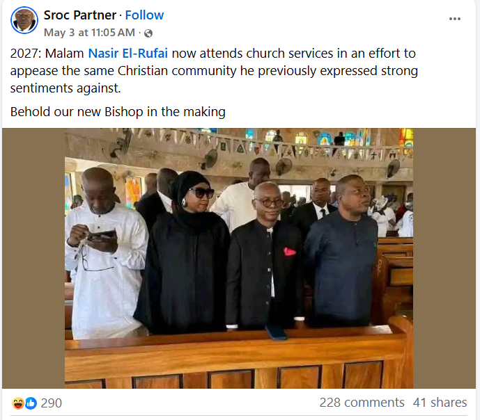 Misleading! El-Rufai attended funeral mass, not church service