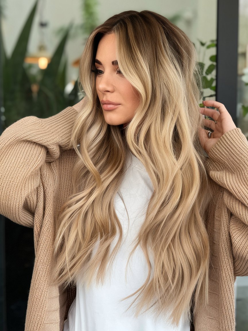 5. Long Buttercream Blonde Waves