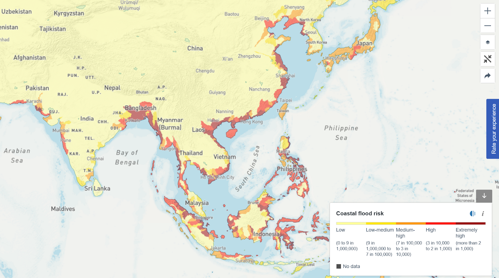 Coastal Flood Risk, Source: Water Risk Atlas