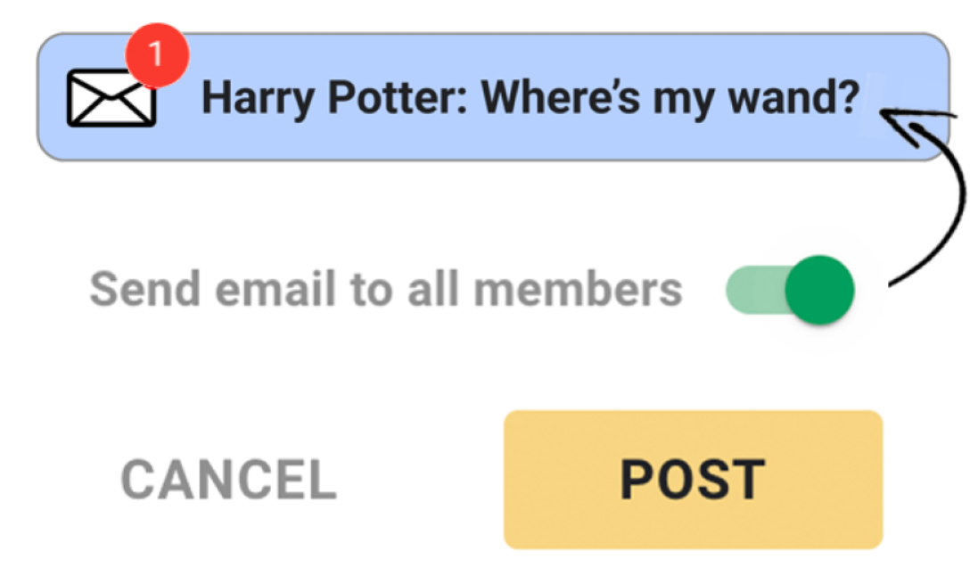 Harry Potter: Where's my wand? text box at top; post button highlighted