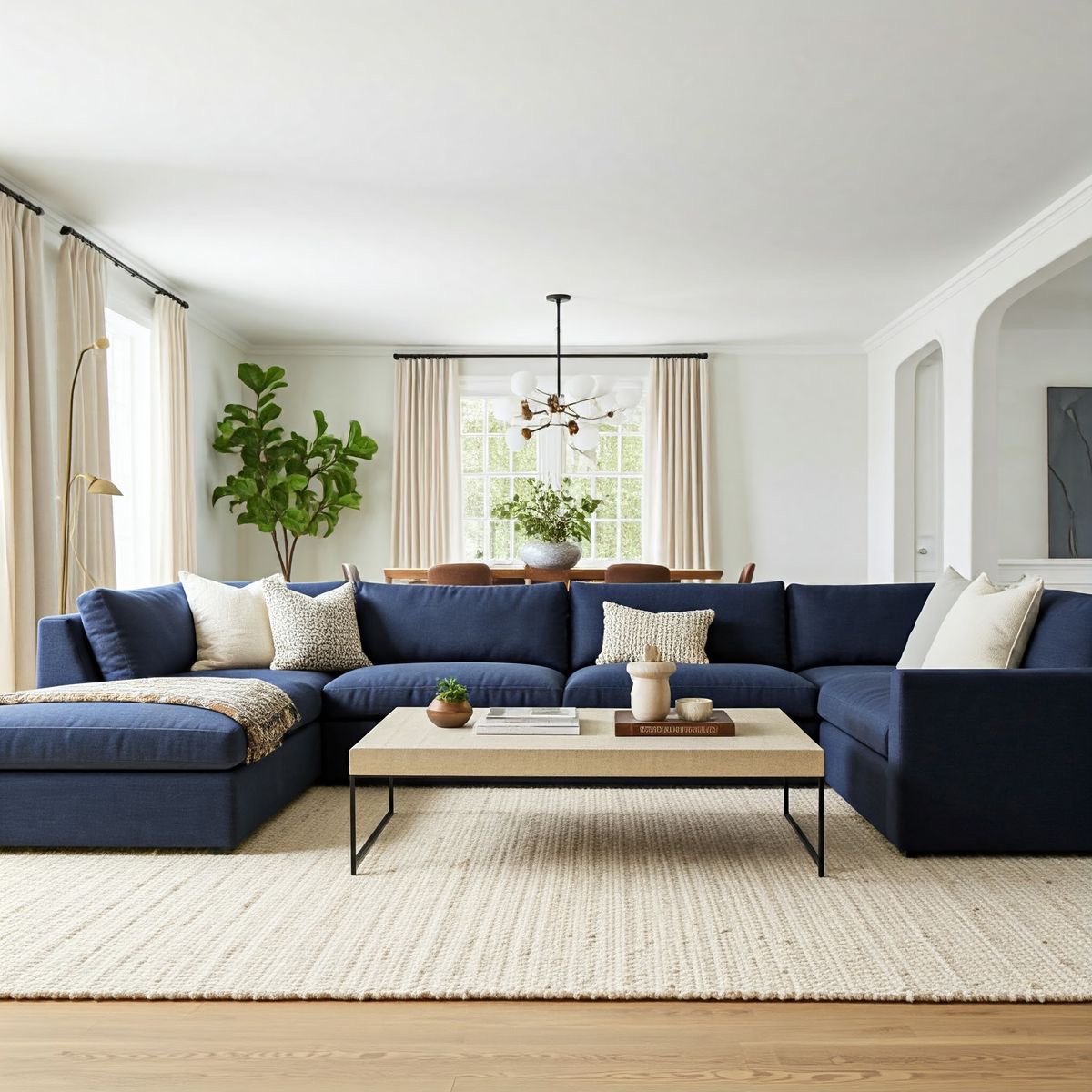 Navy Blue and Cream color sofa