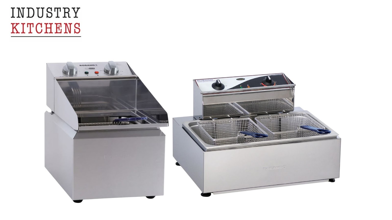 Two different types of commercial benchtop deep fryers for fish and chips.