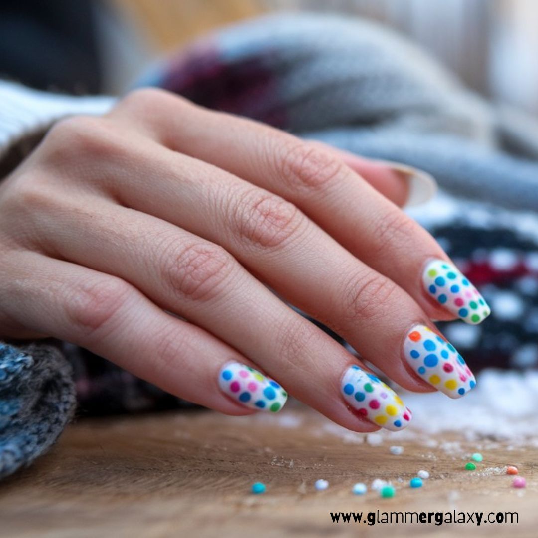 Cute Winter Nails having Colorful Dots
