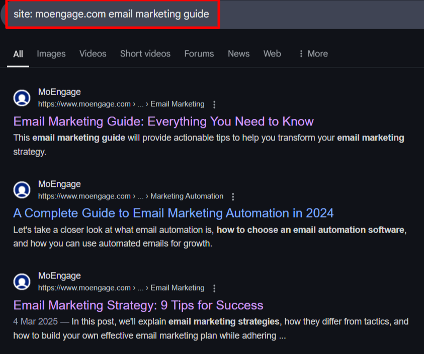 Finding keyword cannibalisation with Google search operators
