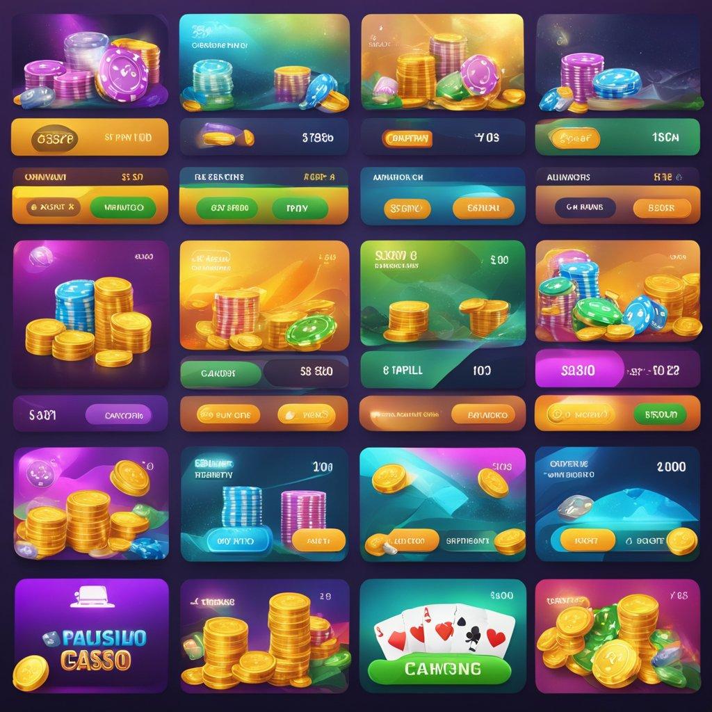 A vibrant online casino interface with various payment options displayed prominently for Australian players