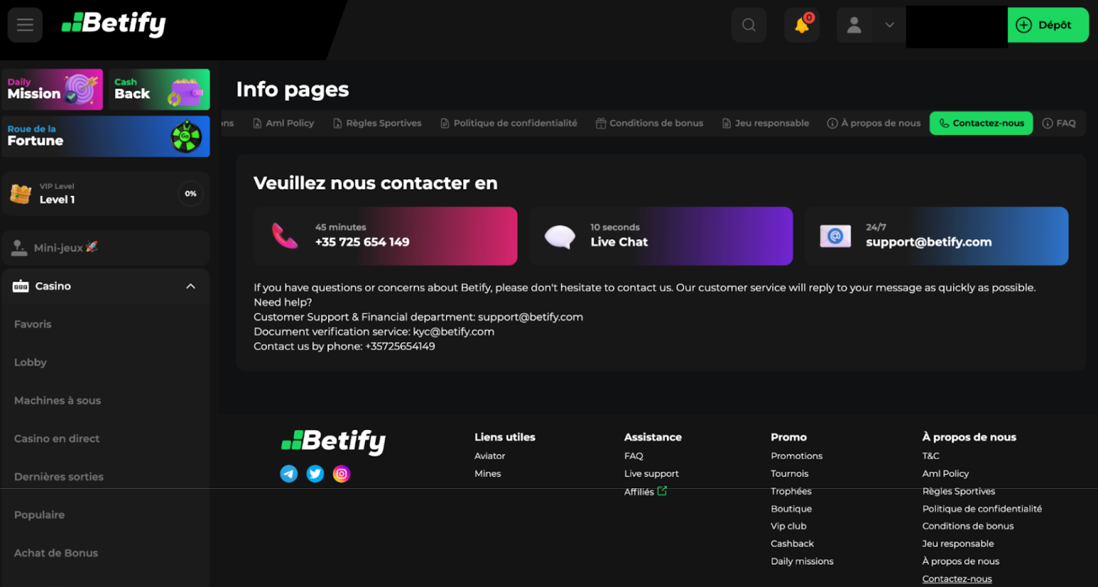 Service client Betify