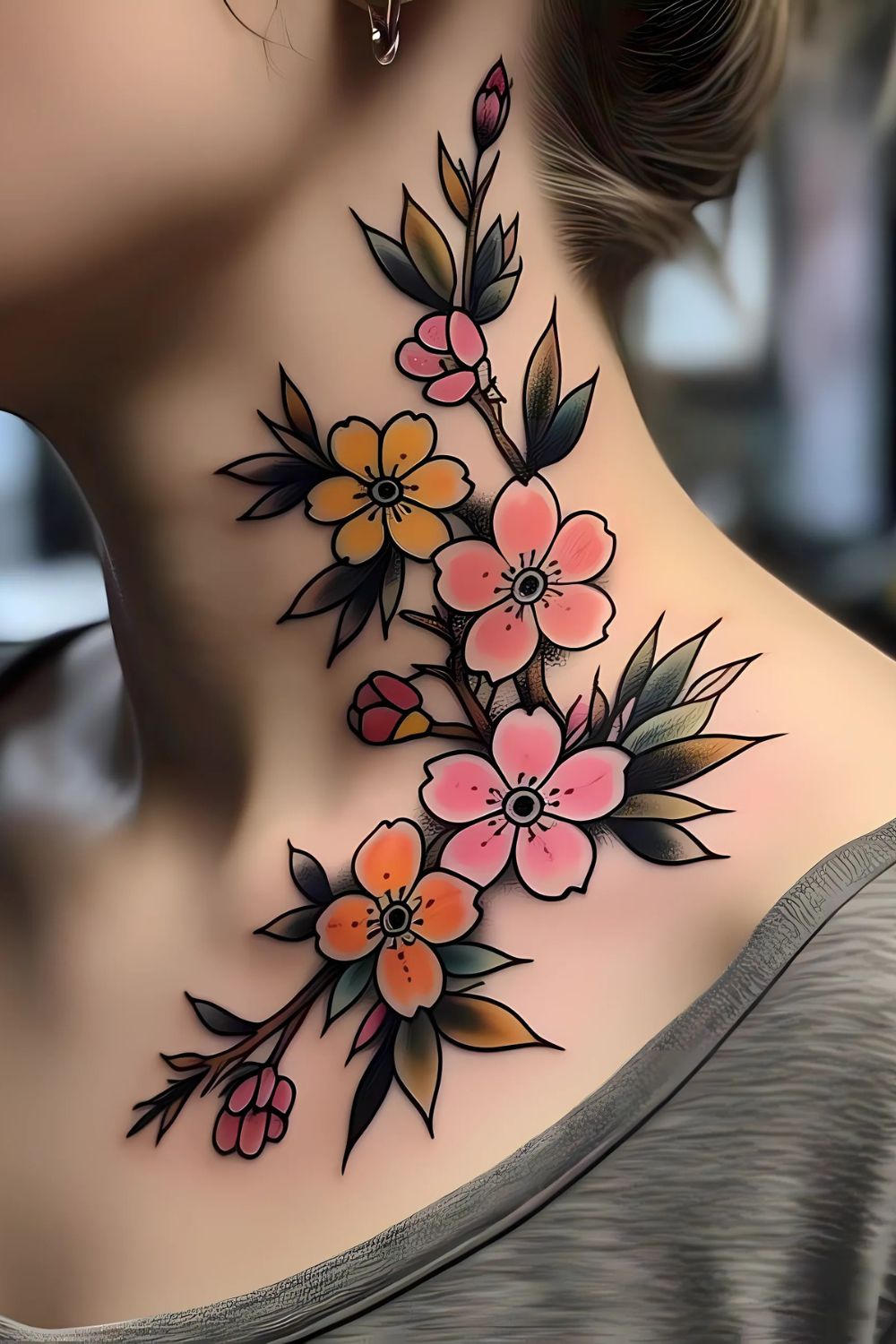 Colorful Cherry Blossom Tattoo