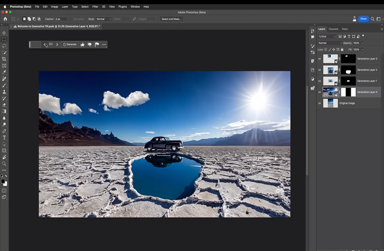 picture editing of a car and a dry lake 