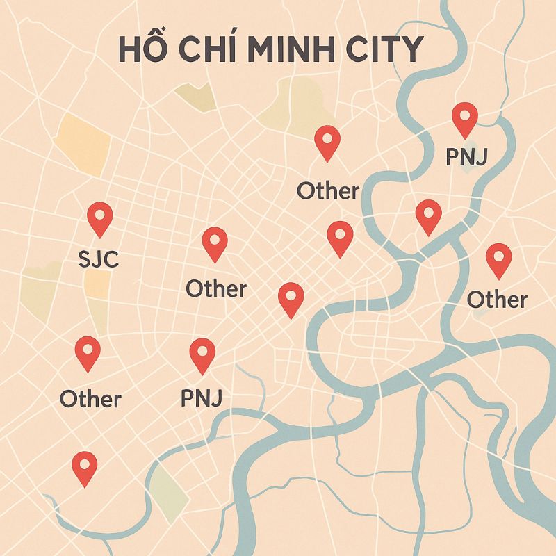 Bản đồ TP.HCM với các điểm đánh dấu tiệm vàng uy tín