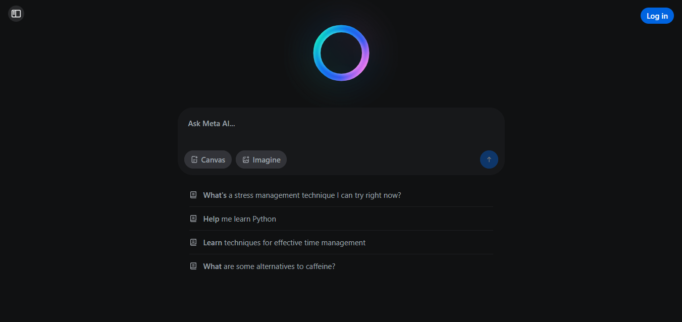 Landing page of Meta AI powered by Llama 4 on Web Browsers