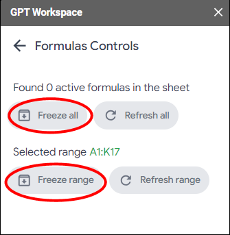 Screenshot of freezing options in GPT Workspace