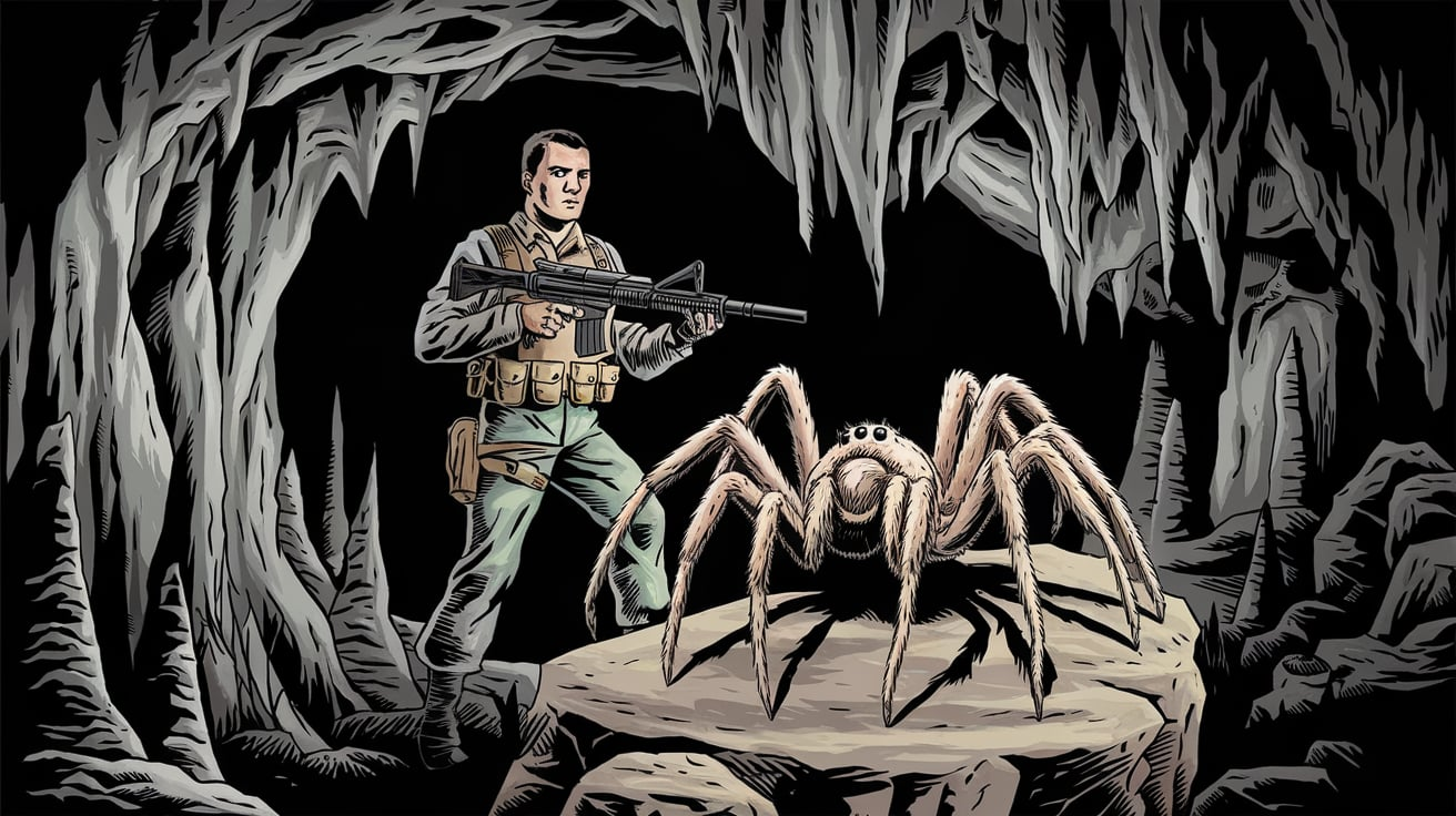 color page for soldier and spider in cave printable free