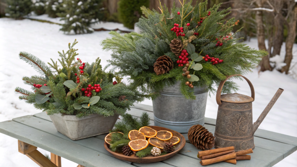 Evergreen Plant Arrangements for Garden Tables