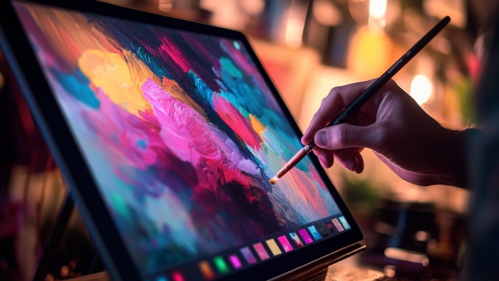 Beginner artist learning digital painting with online drawing app