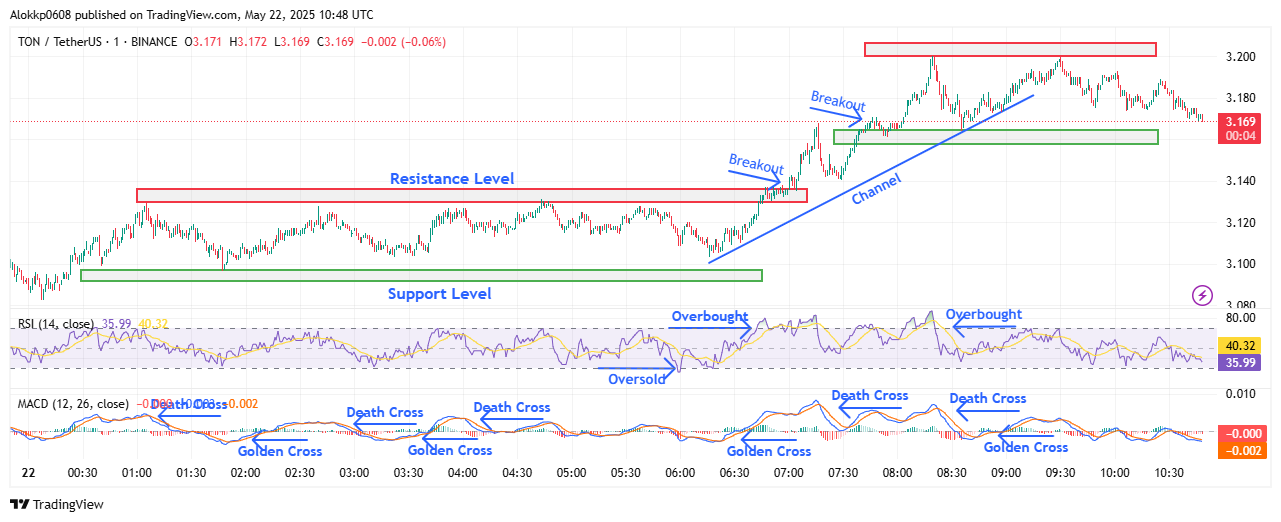 TON/USDT M-1 Chart, Analyzed by Alokkp0608, published on May 22nd, 2025