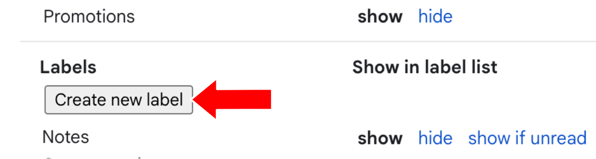 Create new label button