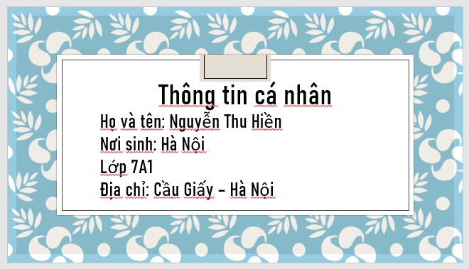 CHỦ ĐỀ E: BÀI 12 - TẠO BÀI TRÌNH CHIẾUMỞ ĐẦUCâu 1: Em biết những phần mềm nào sau đây là phần mềm trình chiếu: Word, Excel, PowerPoint, Keynote?Với phần mềm trình chiếu mà em biết, em đã làm được gì?Đáp án chuẩn:PowerPoint, Keynote. 2. Bài trình chiếu và nội dung trang chiếuCâu 1: Bạn Quân đã tạo một bài trình chiếu bằng PowerPoint giới thiệu về bản thân (Hình 3). Hãy nhận xét bài trình chiếu theo các gợi ý sau:Hình thức trình bày có đẹp không?Bài trình bày gồm có những nội dung nào? Có đầy đủ thông tin không?Có những đối tượng nào trên các trang chiếu?Đáp án chuẩn:- Hình thức trình bày đẹp.- Bài gồm trang tiêu đề và các trang nội dung với đầy đủ thông tin tóm lược.- Các trang chiếu có văn bản và hình ảnh.LUYỆN TẬPCâu 1: Em hãy sử dụng phần mềm PowerPoint tạo bài trình chiếu tương tự như ở Hình 3. Sau đó bổ xung trang tiêu đề một trang chiếu giới thiệu các nội dung chính của bài trình bày gồm: thông tin cá nhân, thành tích, sở thích.Đáp án chuẩn:Các em tham khảo mẫu sau:VẬN DỤNGCâu 1: Em hãy chuẩn bị một số hình ảnh hoặc video để đưa vào các trang chiếu mà em đã bổ xung ở phần Luyện tập?Đáp án chuẩn:Một số hình ảnhTỰ ĐÁNH GIÁ