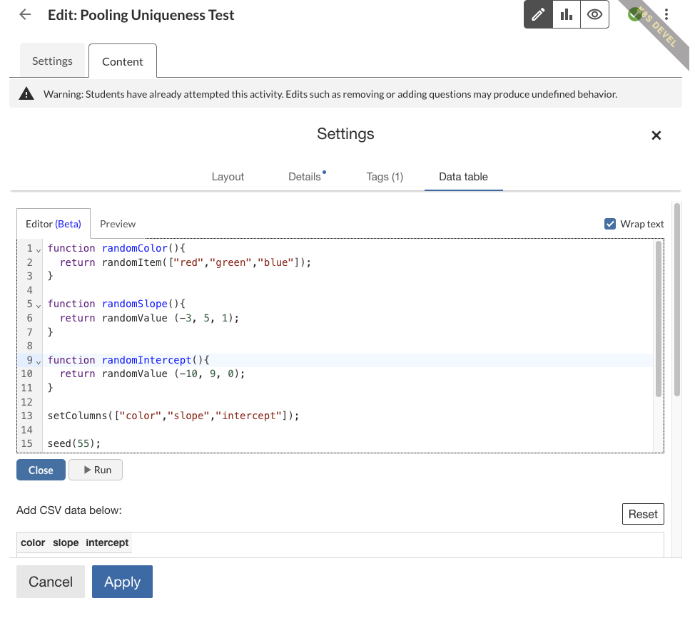 Using a Data Table Script