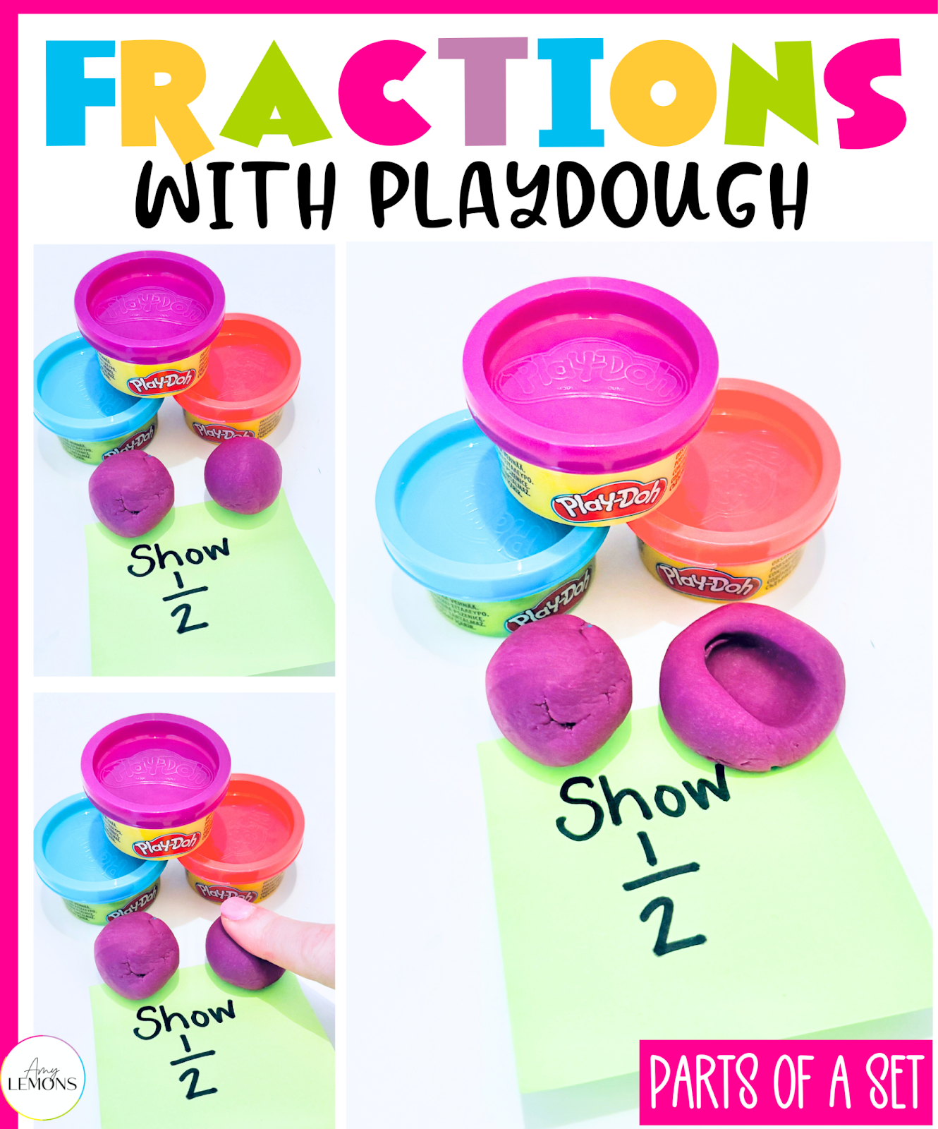 Playdough to show parts of a set when teaching fractions.